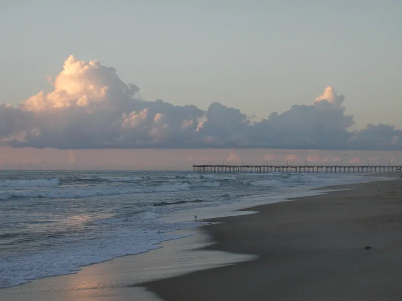 Ocean waves breaking at Rodanthe beach, a popular Outer Banks surf spot on Hatteras Island