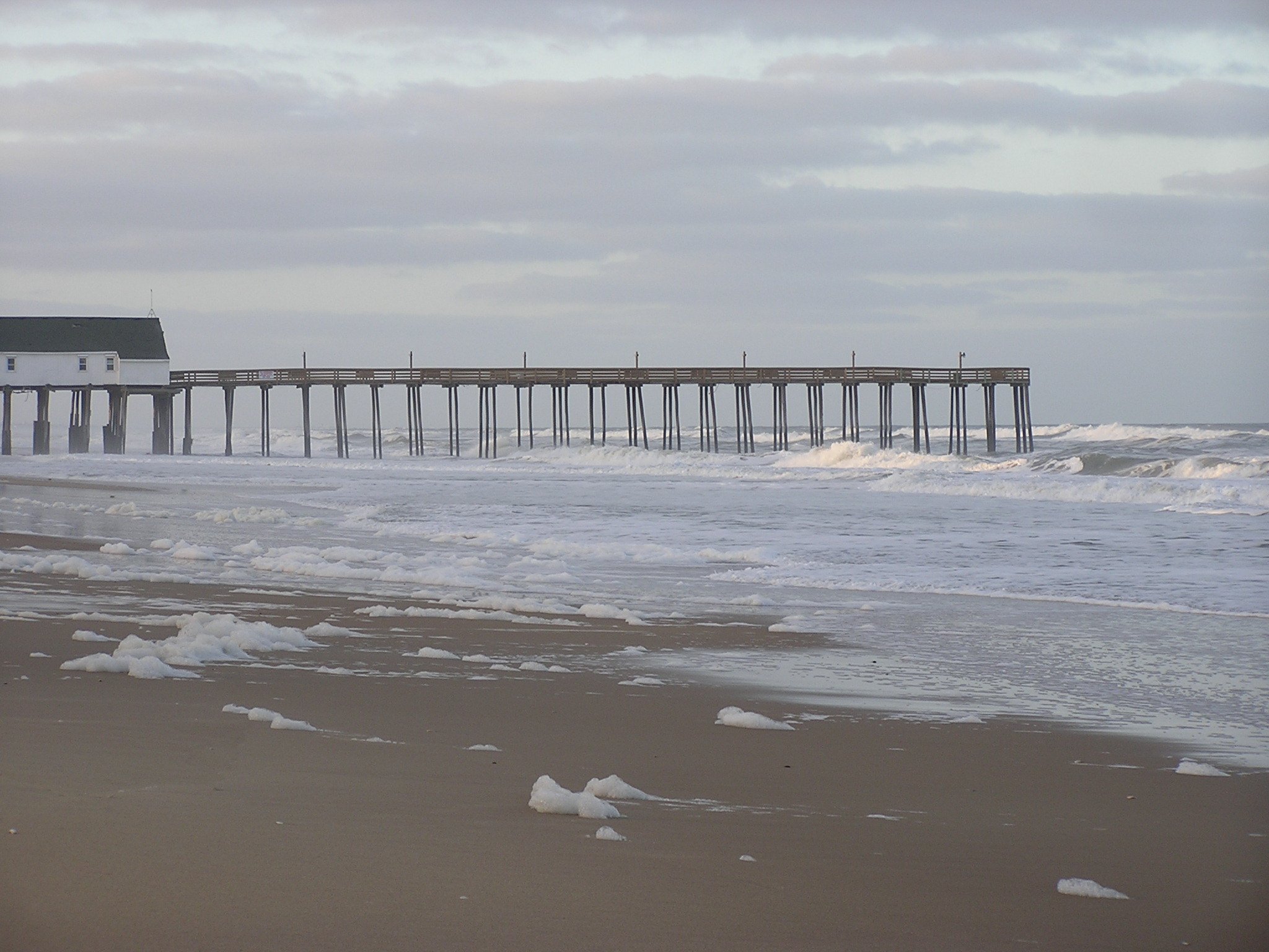 Beach scene near Southern Shores on the Outer Banks with sand dunes and ocean